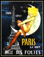 Ville Des Folies Eiffel Tower Paris Girl On Moon Poster Fridge Magnet 6x8 Large