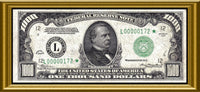1,000 Cash Money United States Currency Canvas Print FRIDGE MAGNET 4x9 Large
