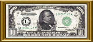 1,000 Cash Money United States Currency Canvas Print FRIDGE MAGNET 4x9 Large