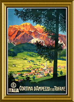 Italian Travel Poster Cortina D'Ampezzo e le Tofane Fridge Magnet 6x8 Large
