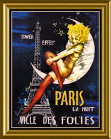 Ville Des Folies Eiffel Tower Paris Girl  On Moon Poster Fridge Magnet 6x8 Large
