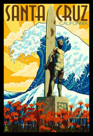 Santa Cruz California Surfing Travel Poster Fridge Magnet 6x8 Large