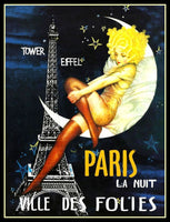 Ville Des Folies Eiffel Tower Paris Girl  On Moon Poster Fridge Magnet 6x8 Large
