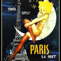 Ville Des Folies Eiffel Tower Paris Girl  On Moon Poster Fridge Magnet 6x8 Large